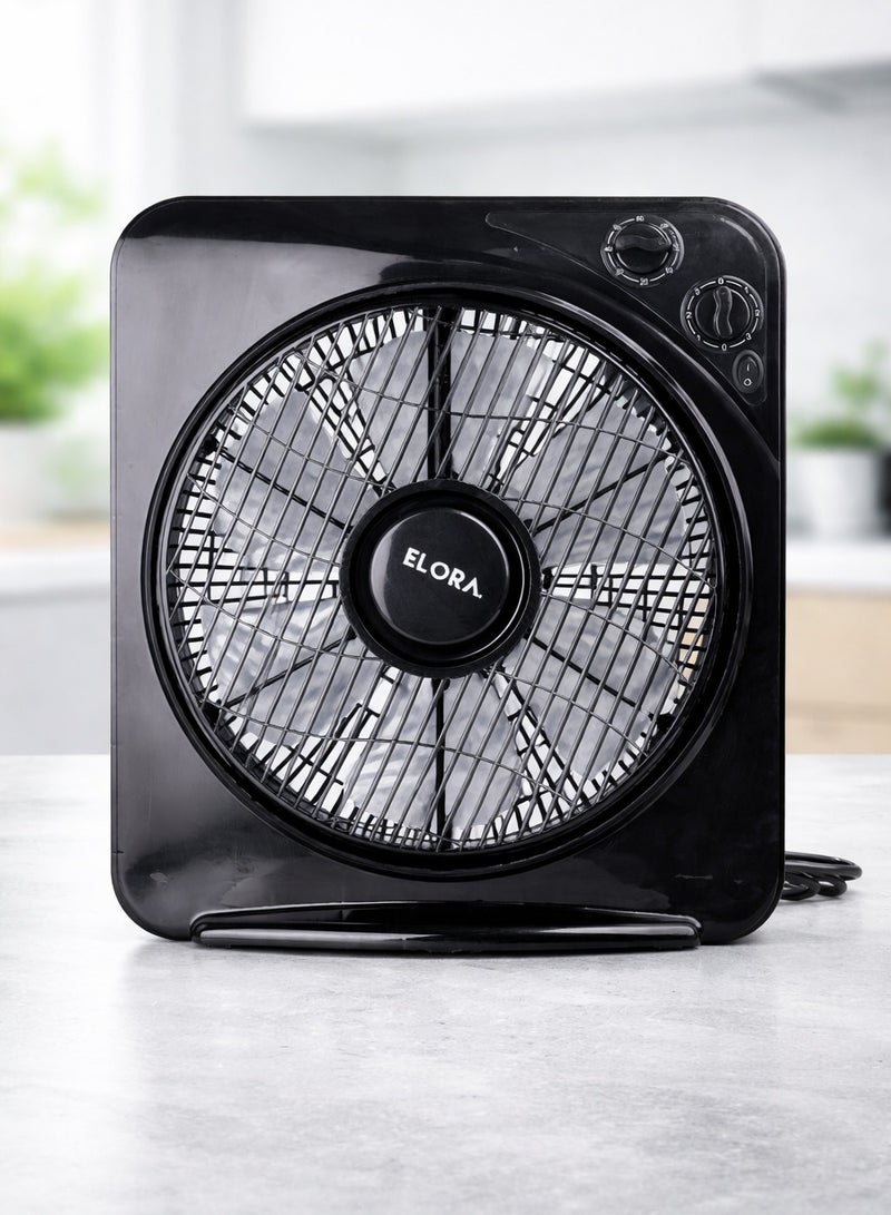 إلورا مروحة صندوقية مقاس 12 بوصة بثلاث سرعات | محرك قوي 45 واط | مؤقت مدمج | مثالية لتبريد المنزل والمكتب – ELBF-6350 أسود - Image 1